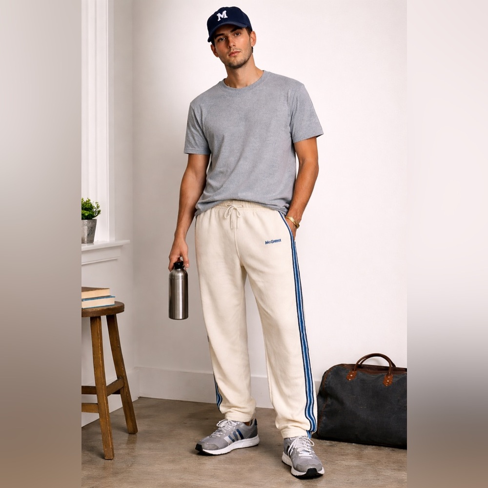 Vintage McGregor Cream Track Pants Blue Stripe Drawstring Medium